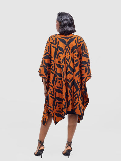 Vivo Reversible Poncho without Fringes - Black / Rust Ukwi Print - Shopzetu