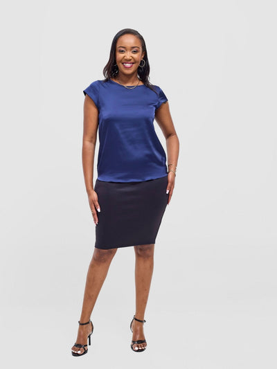 Vivo Basic Satin Cap Sleeve Top - Navy Blue - Shopzetu