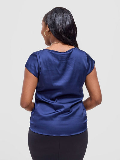 Vivo Basic Satin Cap Sleeve Top - Navy Blue - Shopzetu