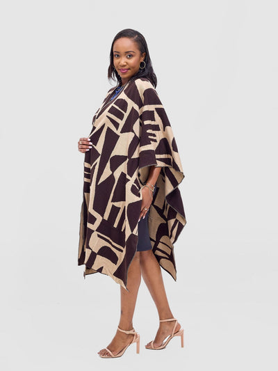 Vivo Reversible Poncho without Fringes - Coffee Brown / Taupe Samba Print - Shopzetu