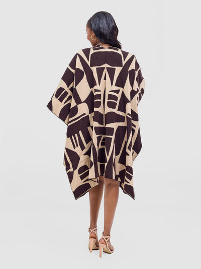 Vivo Reversible Poncho without Fringes - Coffee Brown / Taupe Samba Print