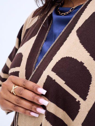 Vivo Reversible Poncho without Fringes - Coffee Brown / Taupe Samba Print - Shopzetu