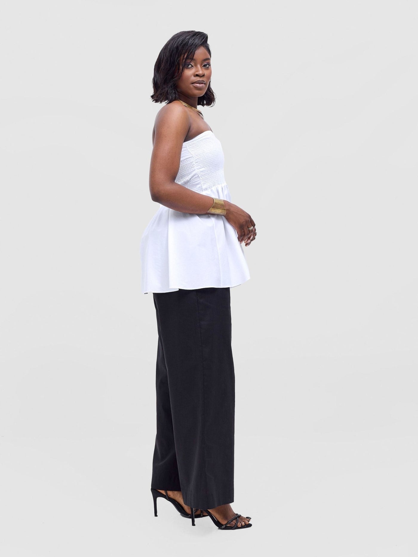 Safari Tiwa Shirred Top - White - Shopzetu