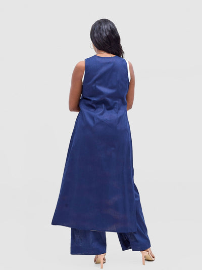 Safari Tiwa Reversible Tie Kimono - Navy + Sefa Print - Shopzetu