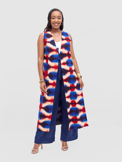 Safari Tiwa Reversible Tie Kimono - Navy + Sefa Print - Shopzetu