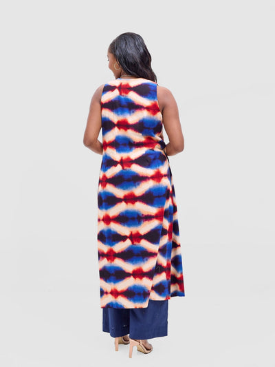 Safari Tiwa Reversible Tie Kimono - Navy + Sefa Print - Shopzetu