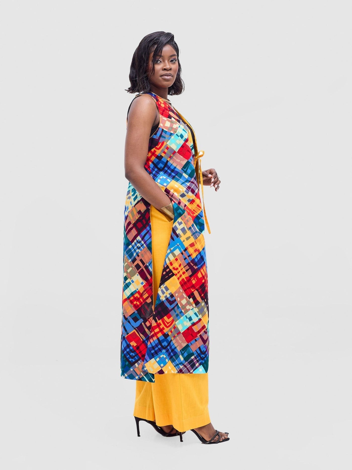 Safari Tiwa Reversible Tie Kimono - Mustard + Zuri Print - Shopzetu