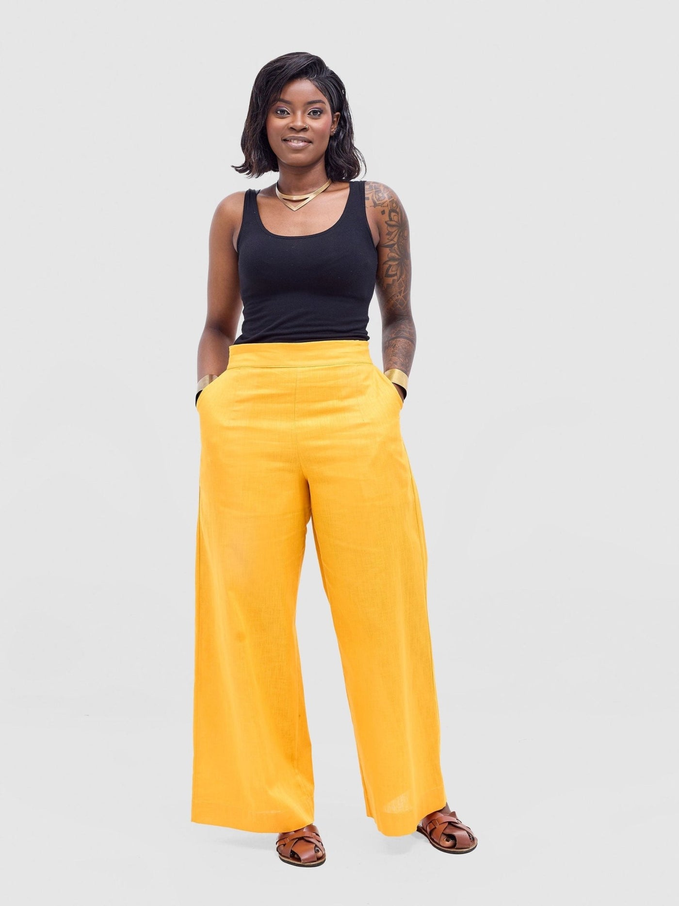 Safari Tiwa Wide Leg Pants - Mustard - Shopzetu