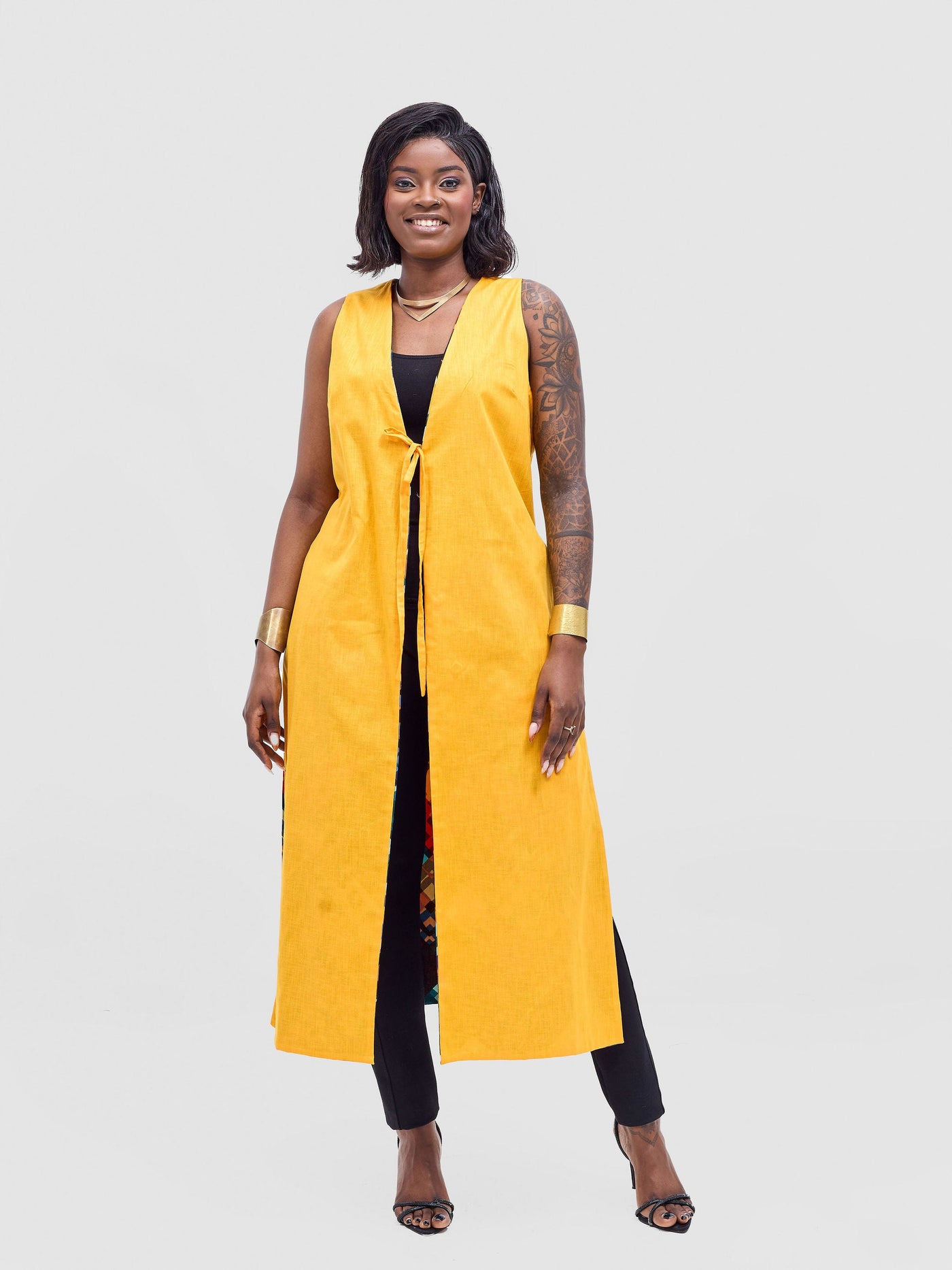 Safari by Vivo  Tiwa Reversible Tie Kimono - Mustard + Zuri Print