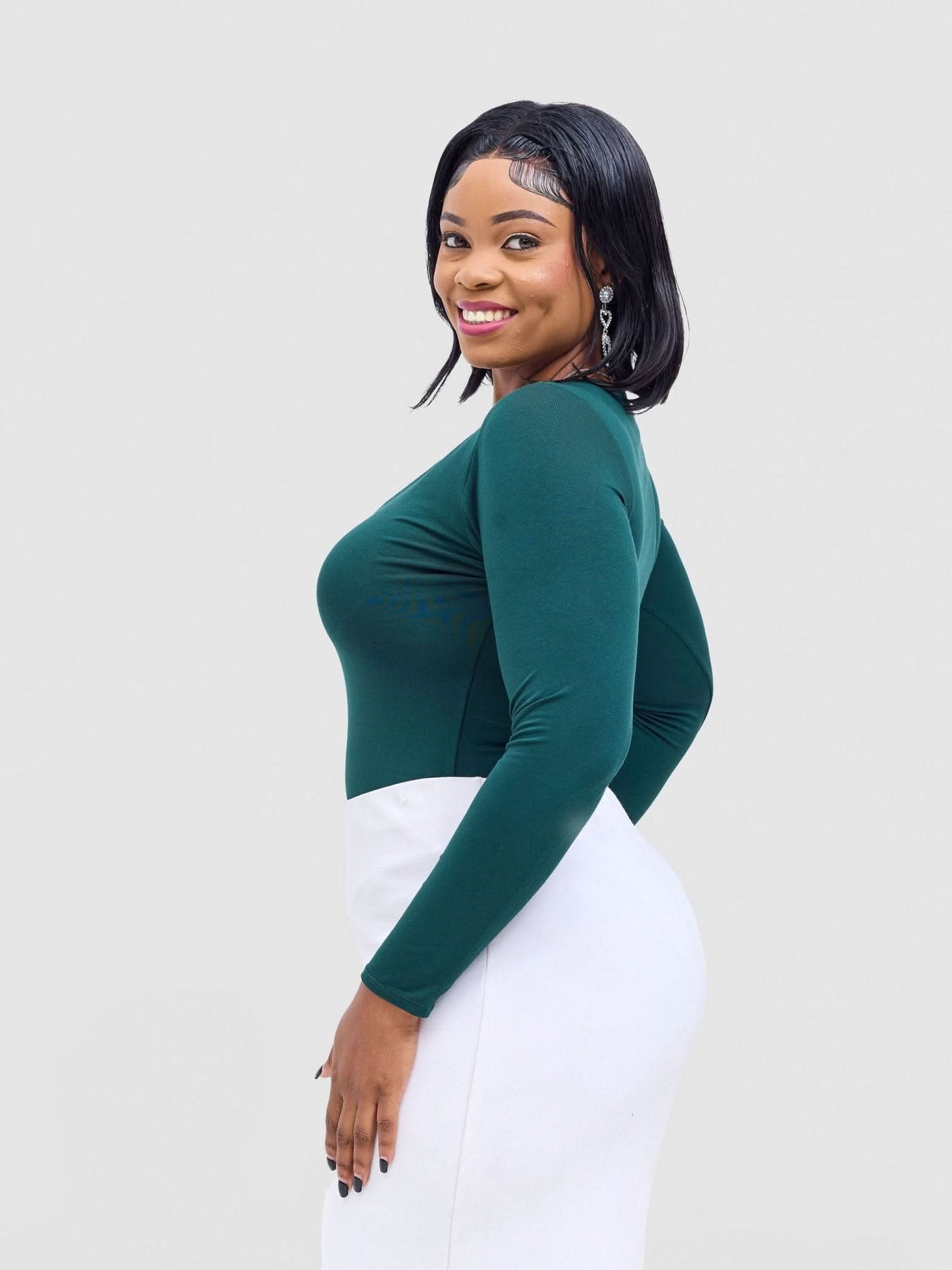 Vivo Basic Double Layered Long Sleeved Bodysuit - Dark Green - Shopzetu