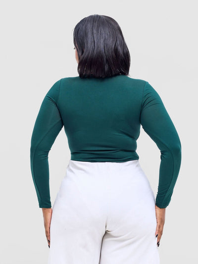 Vivo Basic Double Layered Long Sleeved Bodysuit - Dark Green - Shopzetu