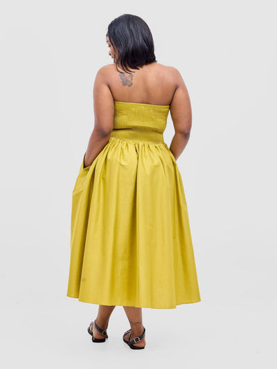 Safari Tiwa Shirred Midi Dress - Lime - Shopzetu