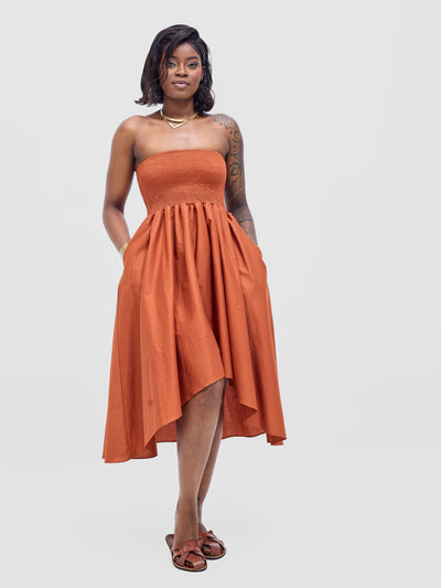 Safari by Vivo  Tiwa Shirred Midi Dress - Rust
