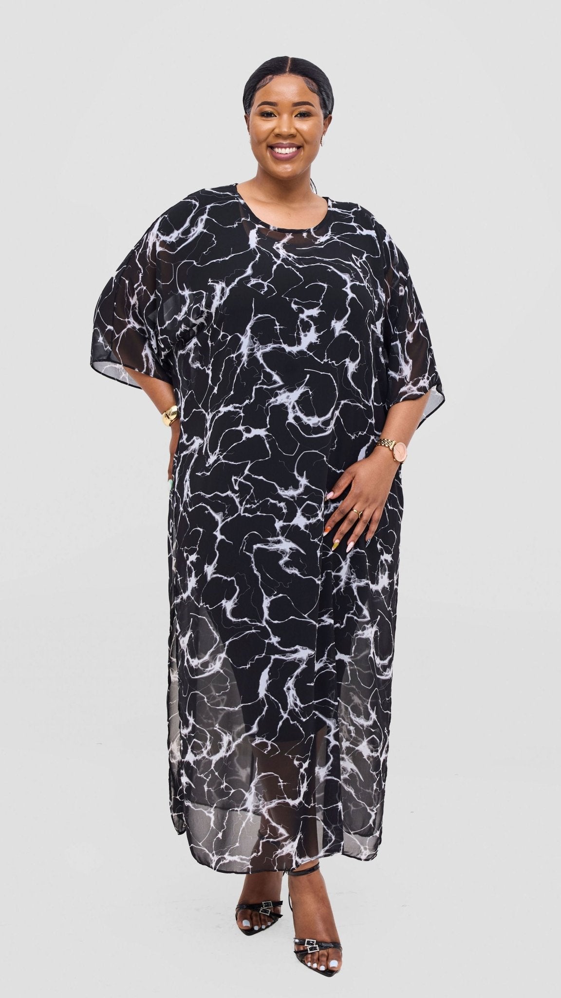 Vivo Lani Maxi Top - Black / Grey Print - Shopzetu