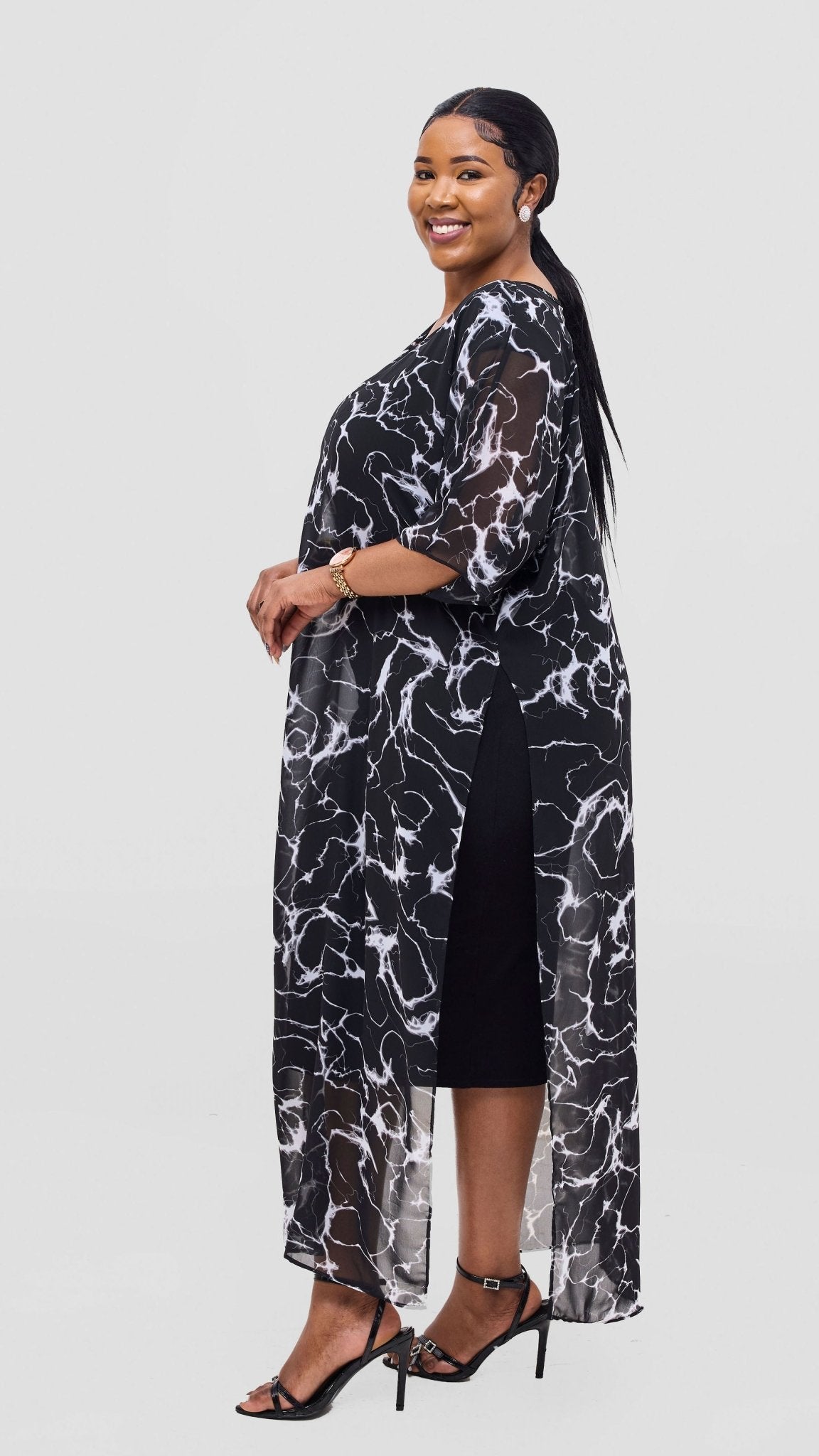 Vivo Lani Maxi Top - Black / Grey Print - Shopzetu