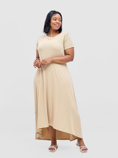 Vivo Rema High Low Maxi Dress - Taupe - Shopzetu