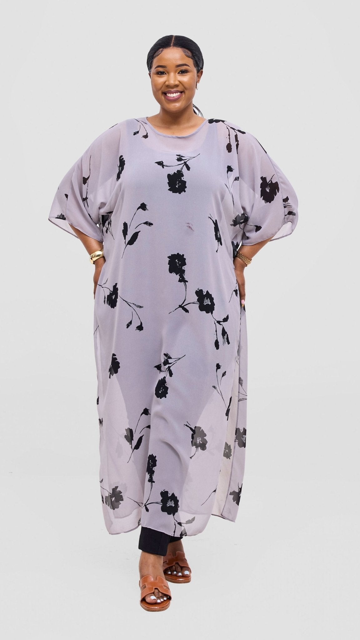 Vivo Lani Maxi Top - Grey / Black Print - Shopzetu
