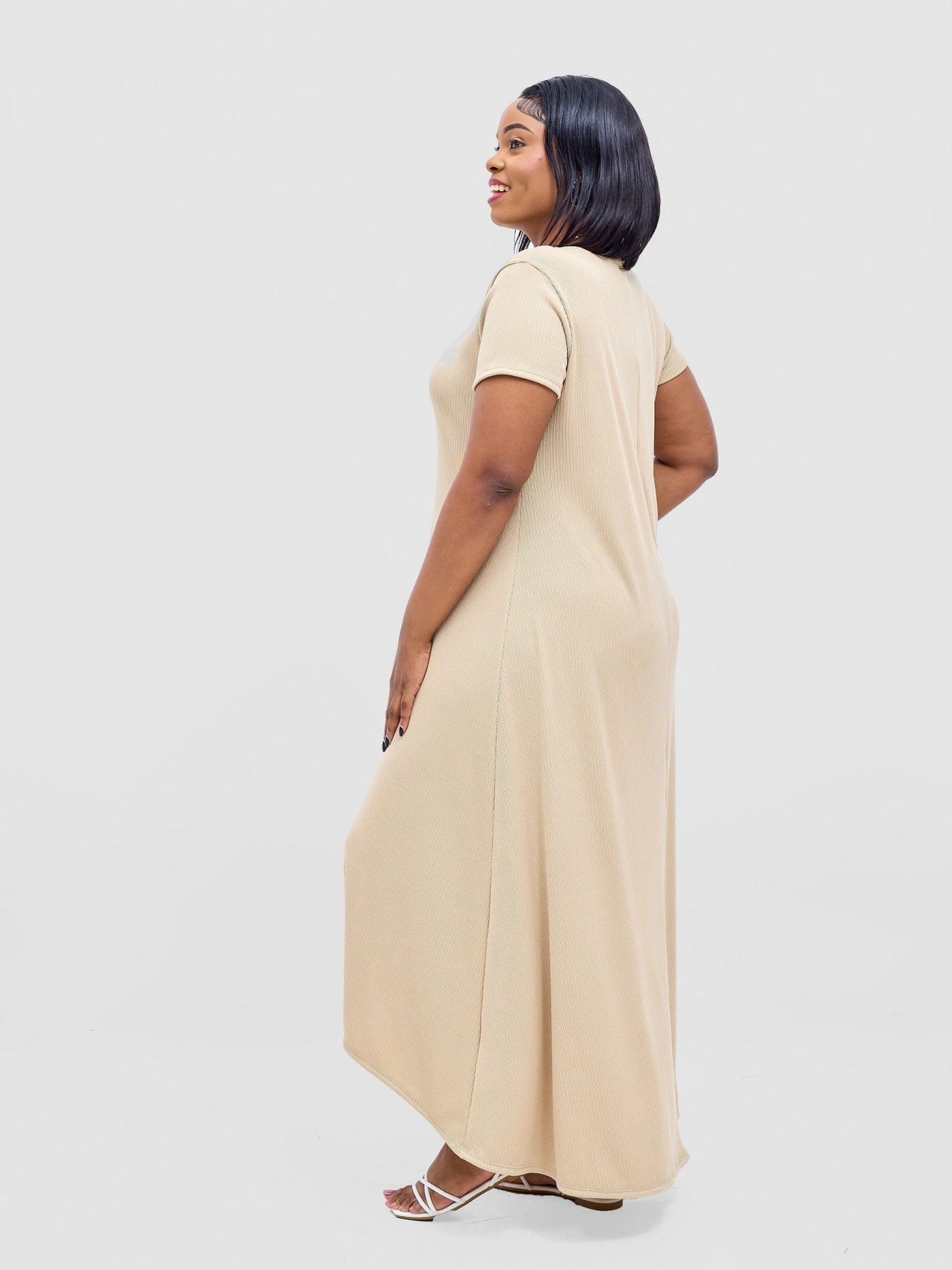 Vivo Rema High Low Maxi Dress - Taupe - Shopzetu