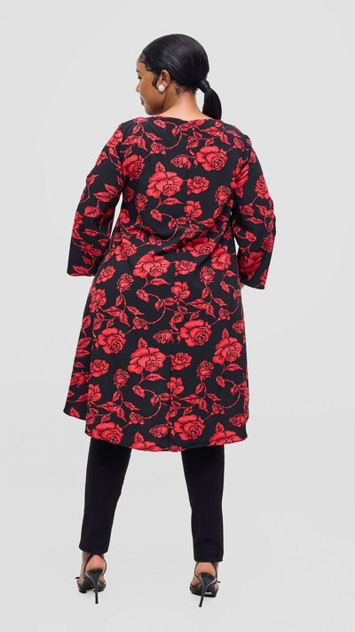 Vivo Maisha 3/4 Sleeve High Low Top - Red / Black Print - Shopzetu