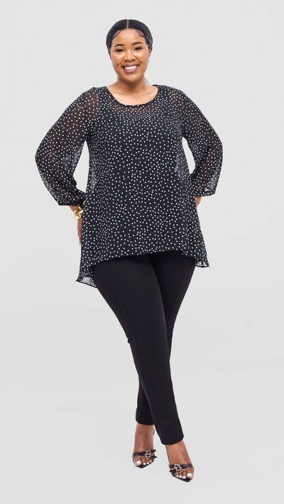 Vivo Samira High Low Top - Black / White Polka Dot Print - Shopzetu
