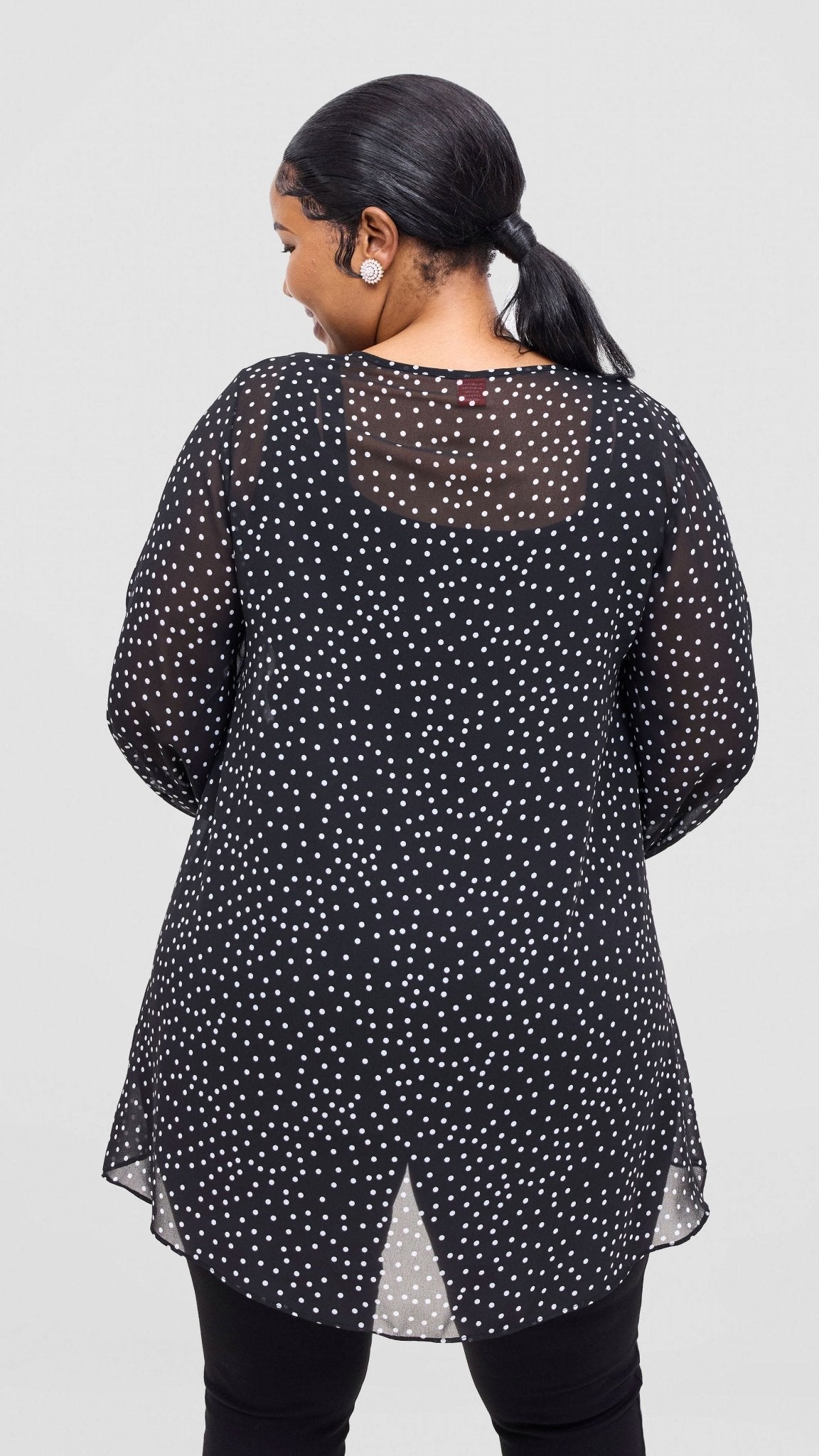 Vivo Samira High Low Top - Black / White Polka Dot Print - Shopzetu