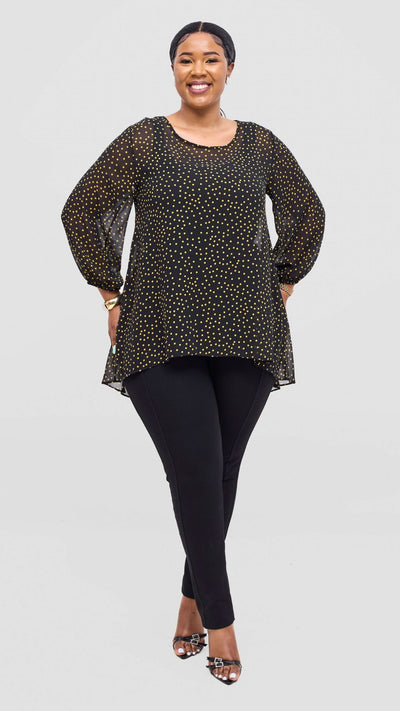 Vivo Samira High Low Top - Black / Yellow Polka Dot Print - Shopzetu