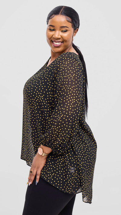Vivo Samira High Low Top - Black / Yellow Polka Dot Print - Shopzetu