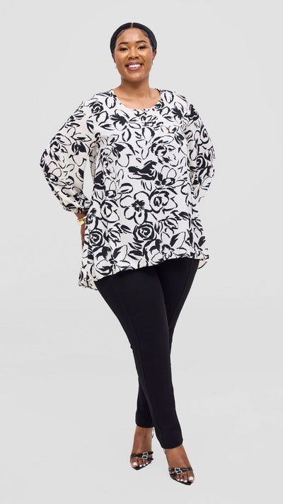 Vivo Samira High Low Top - Cream / Black Ira Print - Shopzetu