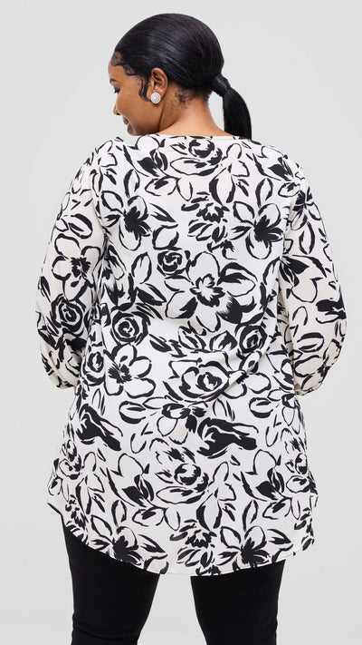 Vivo Samira High Low Top - Cream / Black Ira Print - Shopzetu