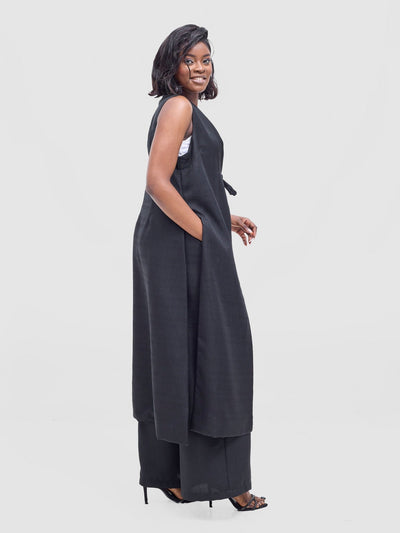 Vivo Analo Sleeveless Tie Kimono - Black - Shopzetu