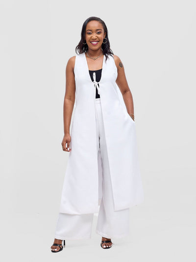 Vivo Analo Sleeveless Tie Kimono - White - Shopzetu
