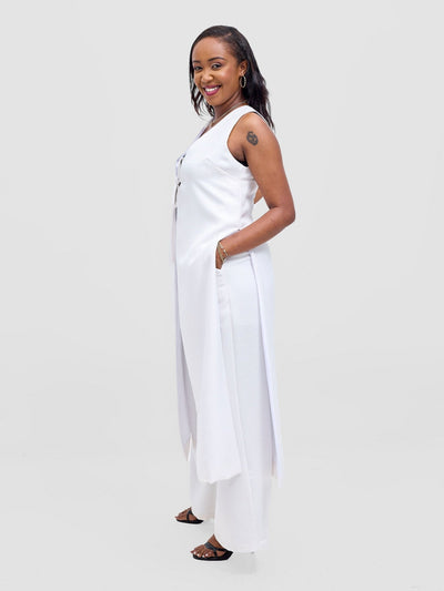 Vivo Analo Sleeveless Tie Kimono - White - Shopzetu