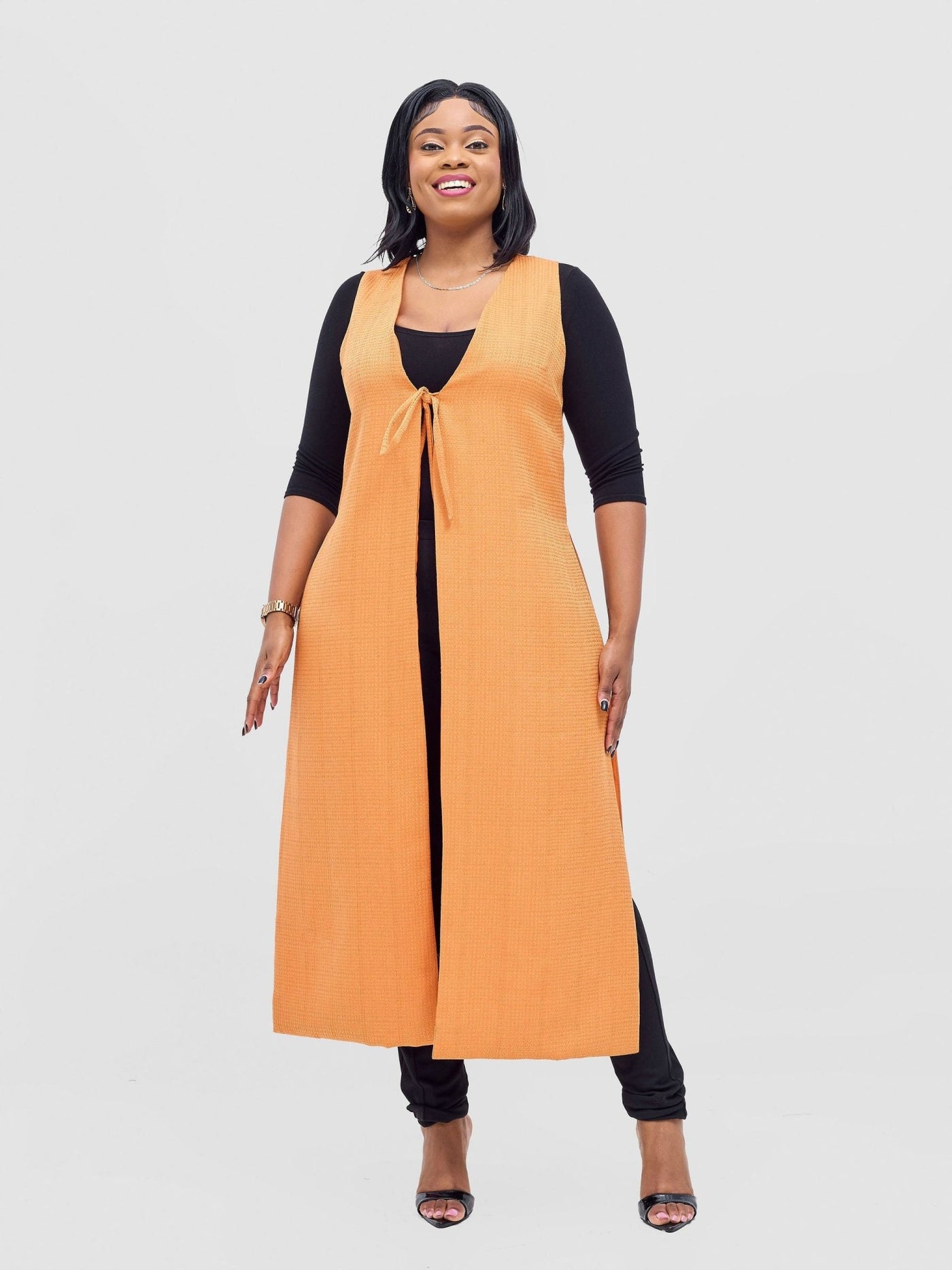 Vivo Analo Sleeveless Tie Kimono - Orange - Shopzetu