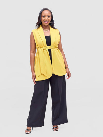 Vivo Basic Sleeveless Double Layered Coat - Mustard - Shopzetu