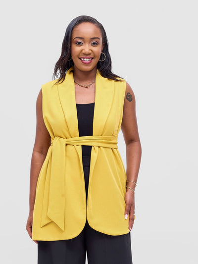 Vivo Basic Sleeveless Double Layered Coat - Mustard - Shopzetu