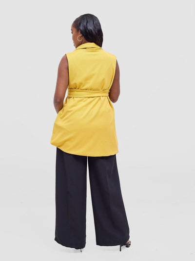 Vivo Basic Sleeveless Double Layered Coat - Mustard - Shopzetu