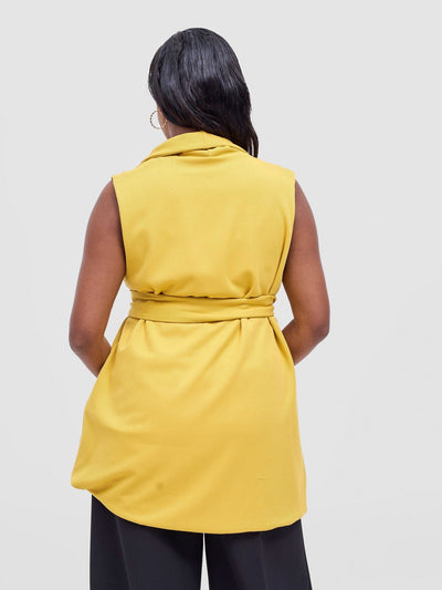 Vivo Basic Sleeveless Double Layered Coat - Mustard - Shopzetu