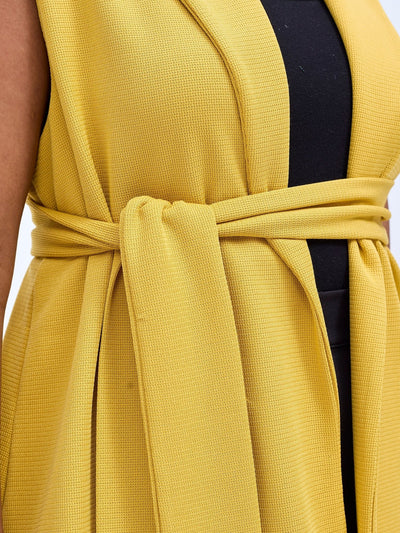 Vivo Basic Sleeveless Double Layered Coat - Mustard - Shopzetu
