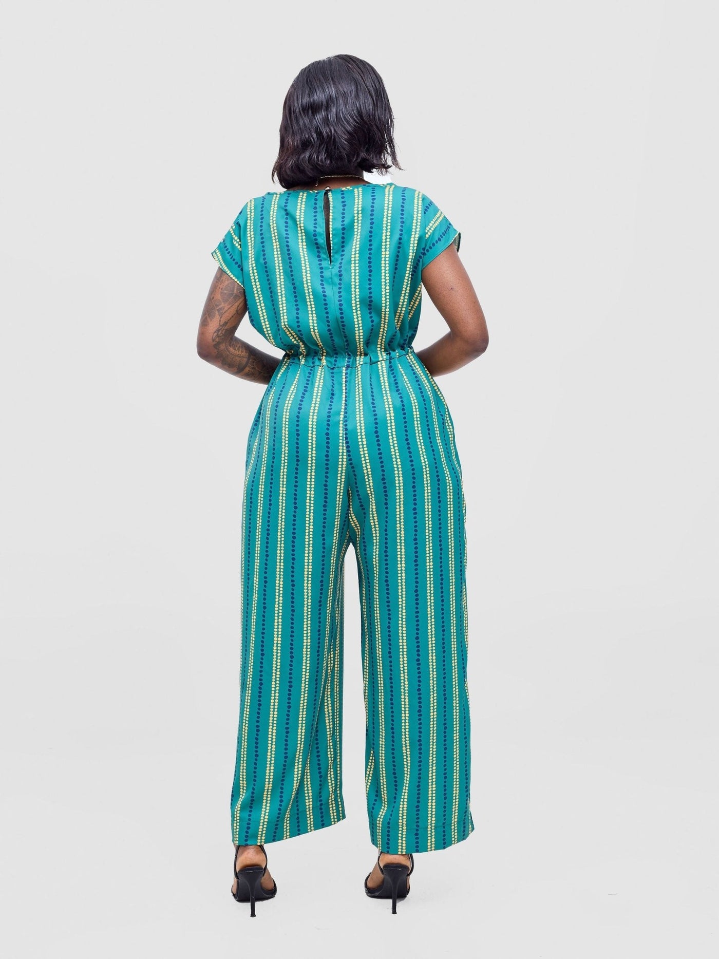Vivo Sakari Drop Shoulder Jumpsuit - Green / Navy Deka Print - Shopzetu