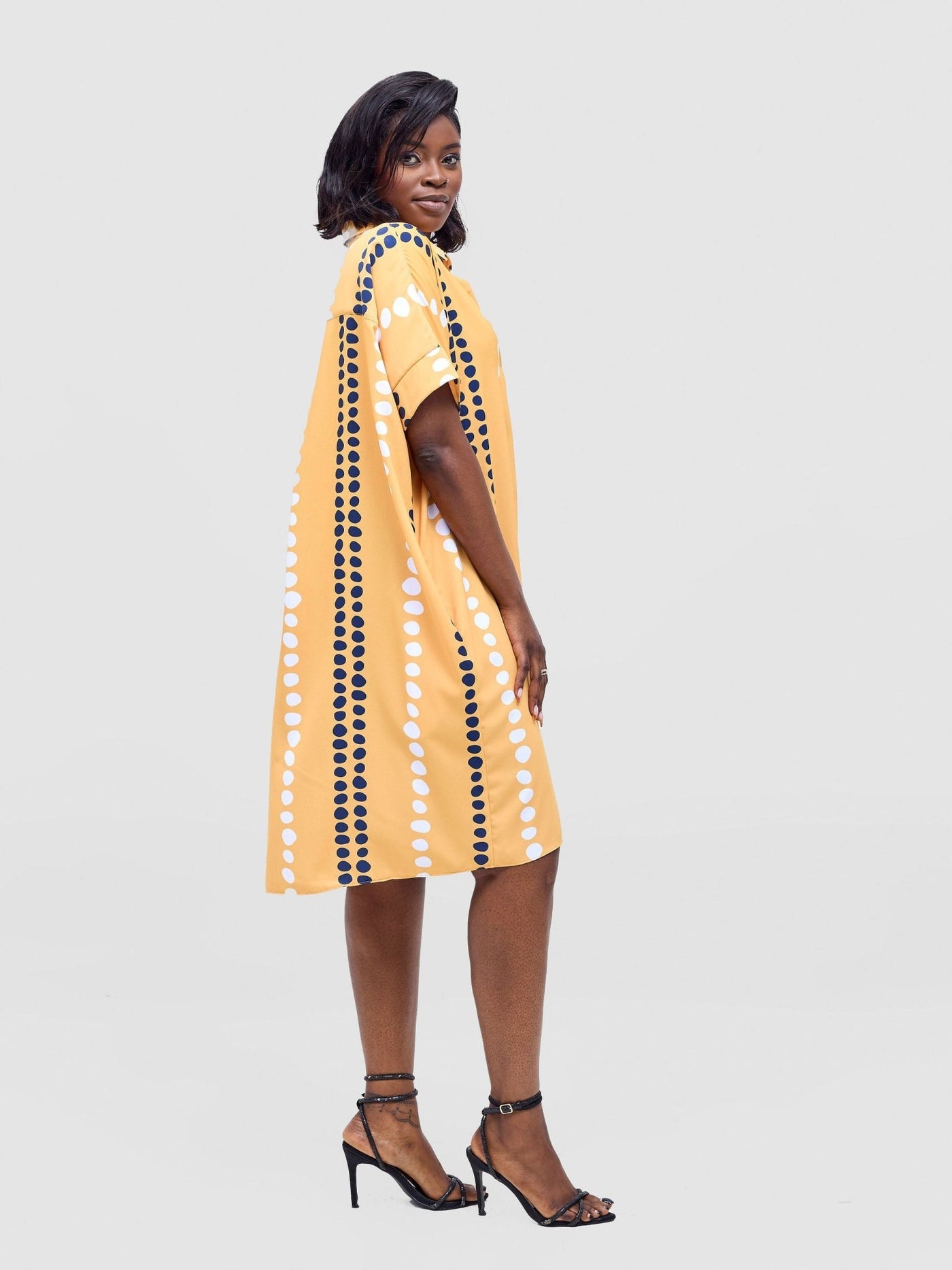 Vivo Reba Drop Shoulder Shirt Dress - Mustard / Navy Deka Print - Shopzetu