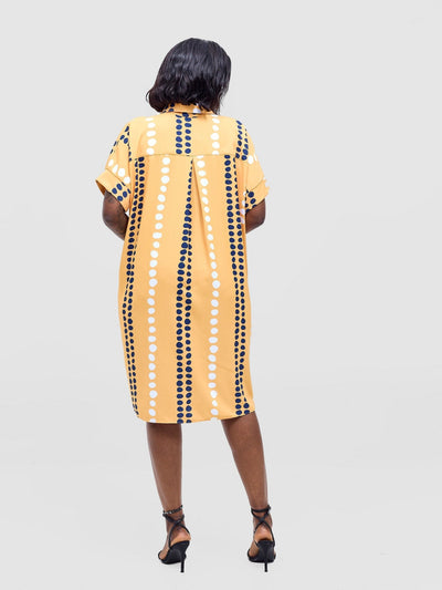 Vivo Reba Drop Shoulder Shirt Dress - Mustard / Navy Deka Print - Shopzetu