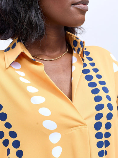 Vivo Reba Drop Shoulder Shirt Dress - Mustard / Navy Deka Print - Shopzetu