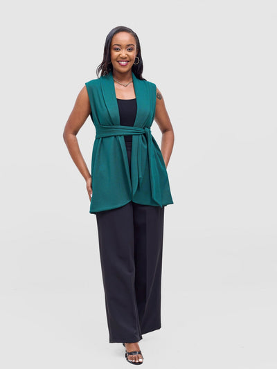 Vivo Basic Sleeveless Double Layered Coat - Dark Green - Shopzetu