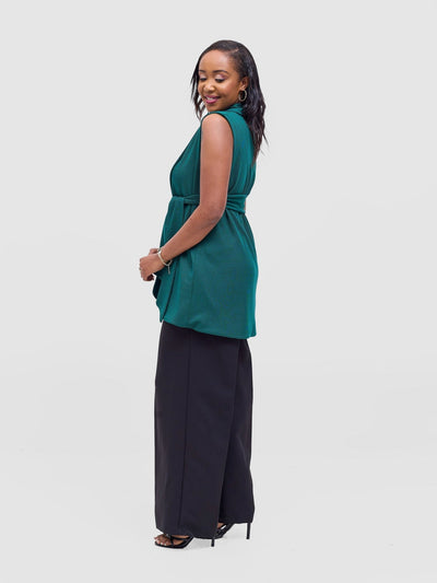 Vivo Basic Sleeveless Double Layered Coat - Dark Green - Shopzetu