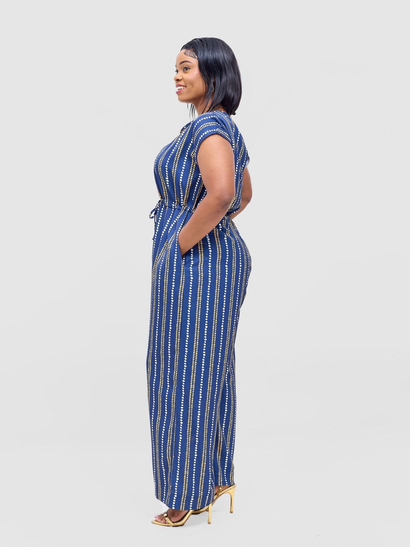 Vivo Sakari Drop Shoulder Jumpsuit - Navy / White Deka Print - Shopzetu