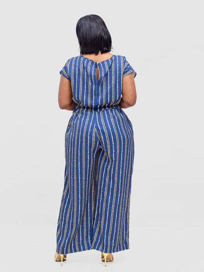 Vivo Sakari Drop Shoulder Jumpsuit - Navy / White Deka Print - Shopzetu