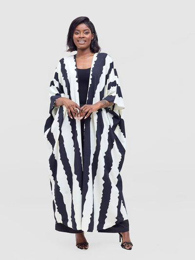 Vivo Ayla Maxi Kimono - Black / Cream Yla Print - Shopzetu
