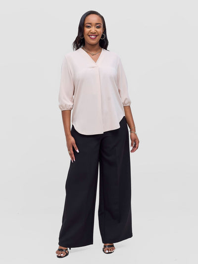 Vivo Dua 3/4 Sleeved V Neck Shirt - Taupe - Shopzetu