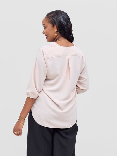 Vivo Dua 3/4 Sleeved V Neck Shirt - Taupe - Shopzetu