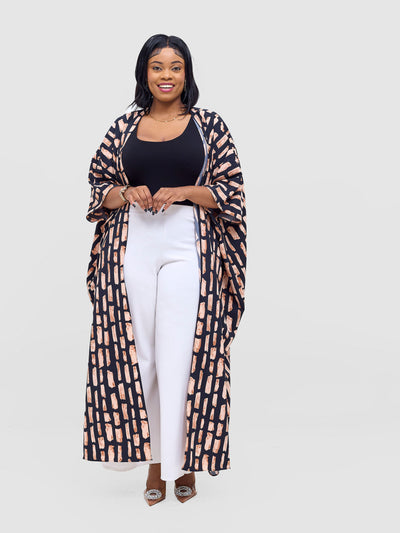 Vivo Ayla Maxi Kimono - Black / Peach Alya Print
